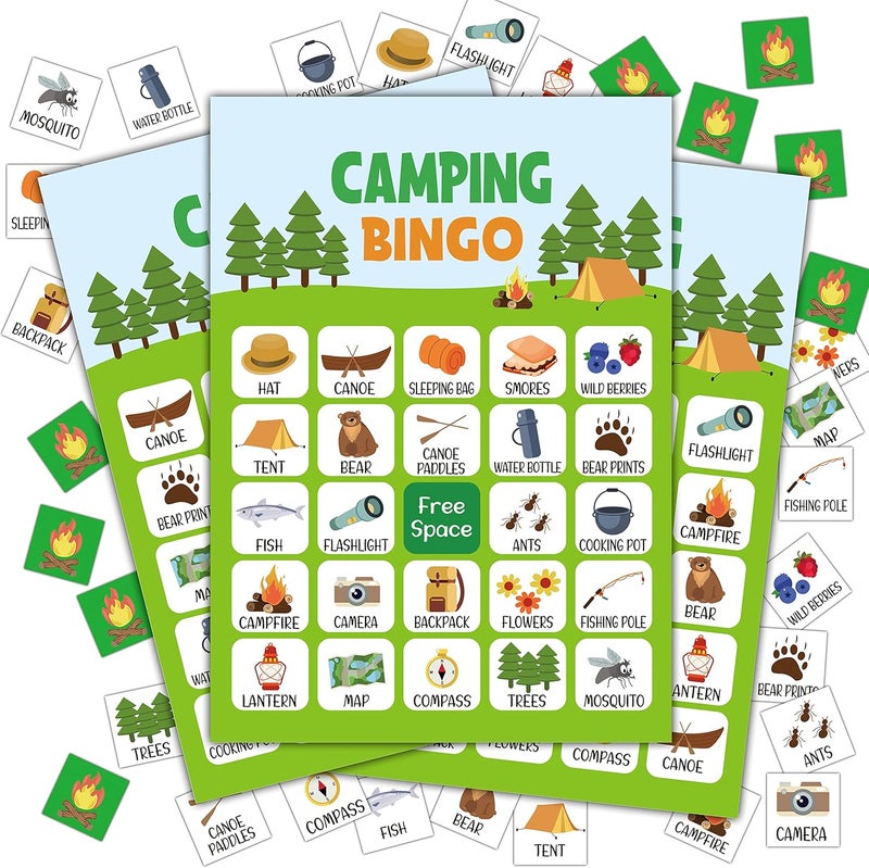 Disfuco Camping Bingo Game - 24 Player Outdoor Activity for School Parties, Birthdays and Nature Parties - Image 1